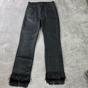 7 For All Mankind Coated Jeans Women’s 26 Black Straight Leg High Rise Beaded